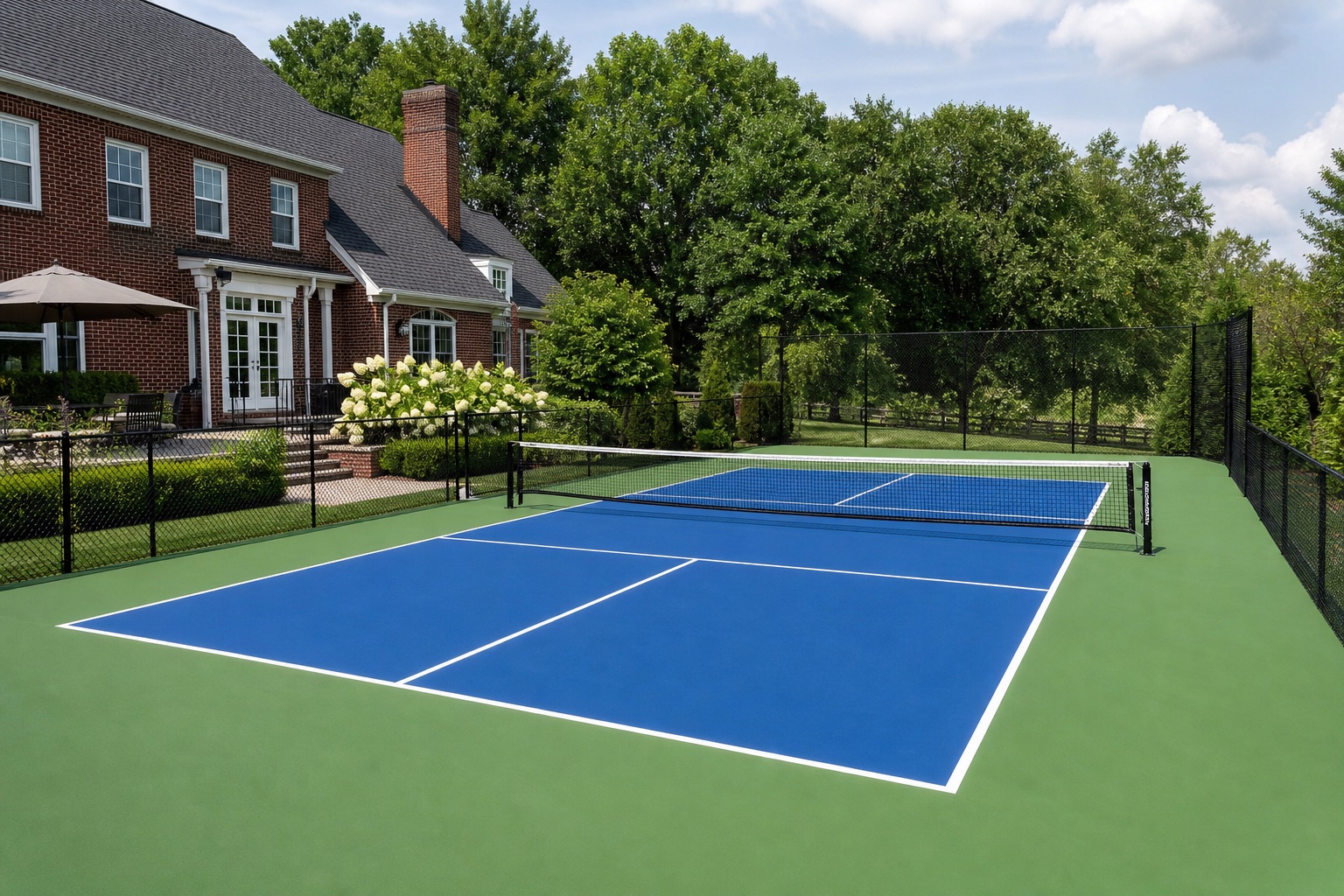 Completed blue and green pickleball court at a Kentucky home